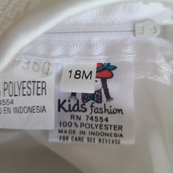 Vintage Kids Fashion Dress 18M White Poly Satin Lace Pink Rosettes Pleated Fancy - Picture 7 of 9